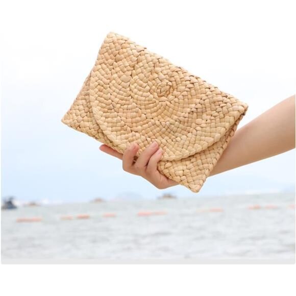Straw Clutch Purses for Women Summer Beach Bags Envelope Woven Clutch Handbags - Picture 6 of 6